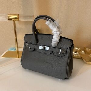 20cm Dark Gray Mini Top Handle BK Style Leather Satchel